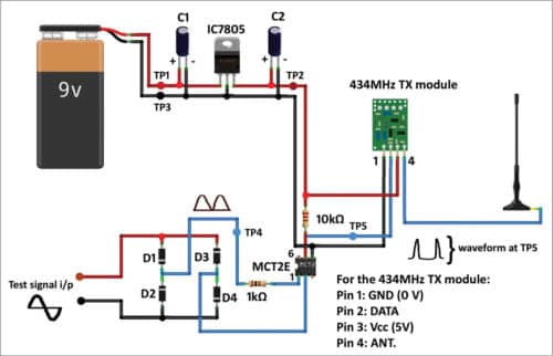 Circuit diagram of the Wireless Frequency Meter transmitter side
