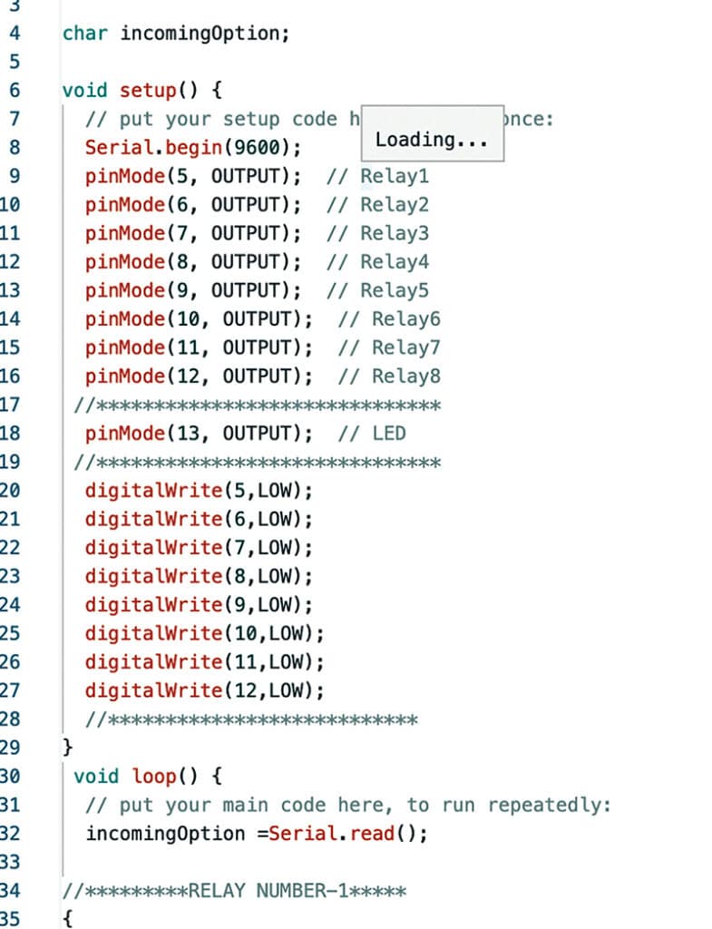 Arduino Code for Controlling Appliances with a PC