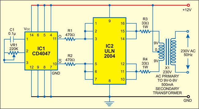 simple low power inverter circuit (DC to AC converter)