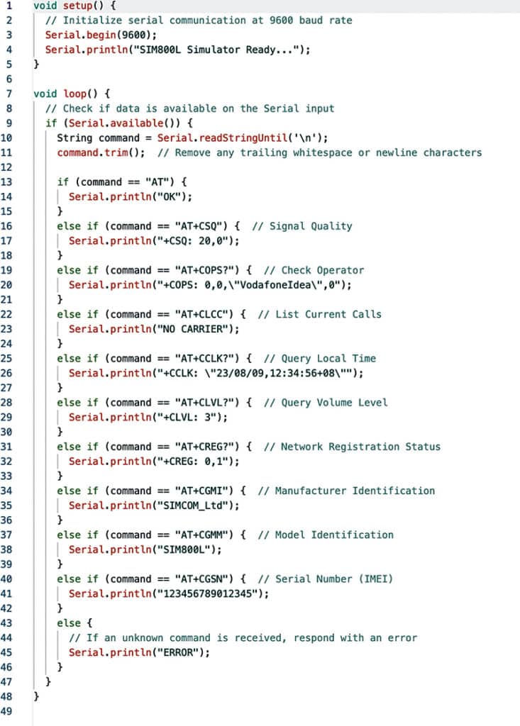 Code for testing GSM, making calls, and messages