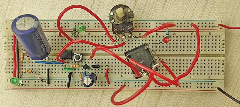 Automatic Power Cut-off Timer Circuit on Breadboard