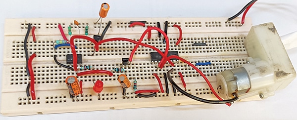 prototype of wiper control device on breadboard