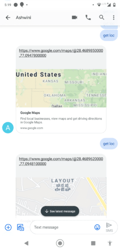 Google Maps displaying real-time GPS location